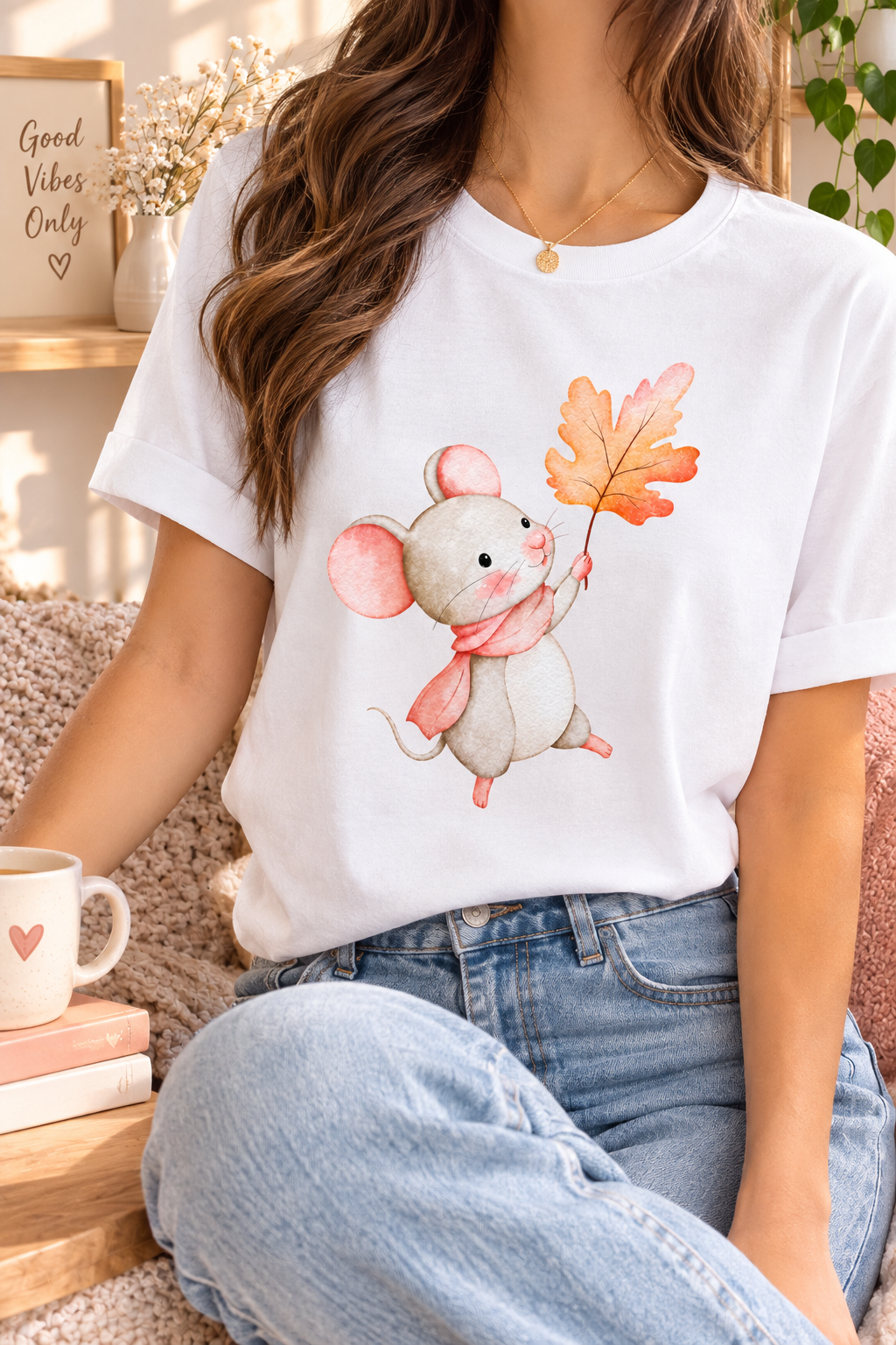 Autumn Whimsy | Watercolor Mouse & Fall Leaf – T-Shirt Design FREE