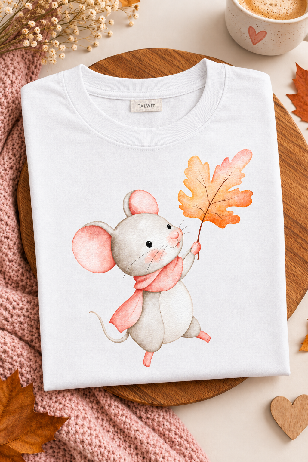 Autumn Whimsy | Watercolor Mouse & Fall Leaf – T-Shirt Design FREE