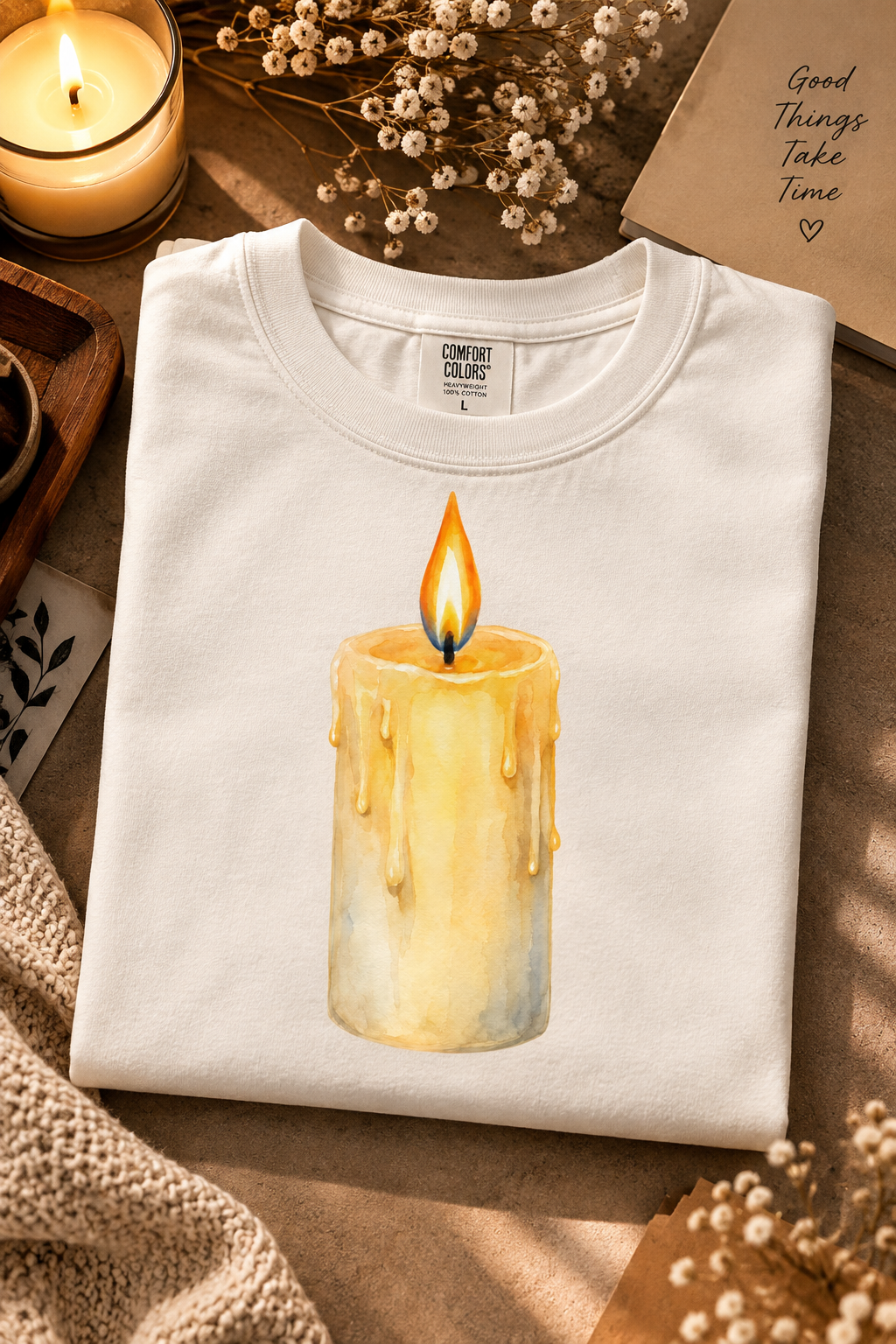 Light Within | Cozy Watercolor Candle Design – T-Shirt Design FREE