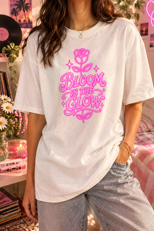 Bloom in the Glow | 80s Retro Neon Floral Design – T-Shirt Design